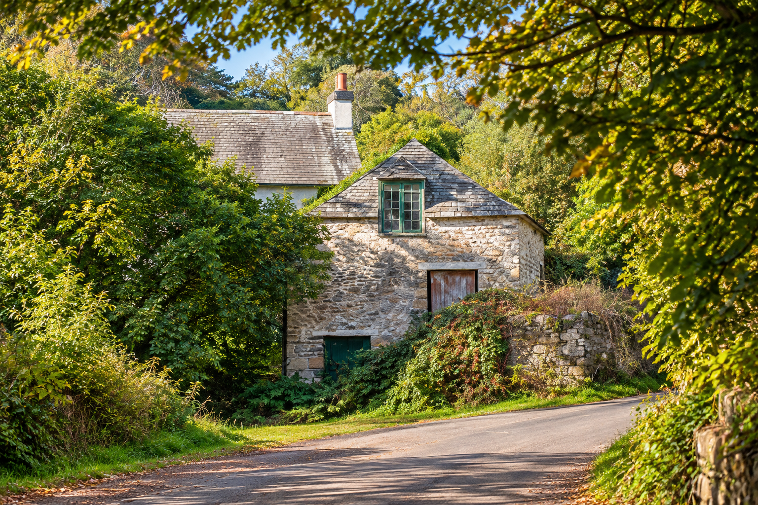 The stone buildings at Treverbyn Mill, near St Neot.